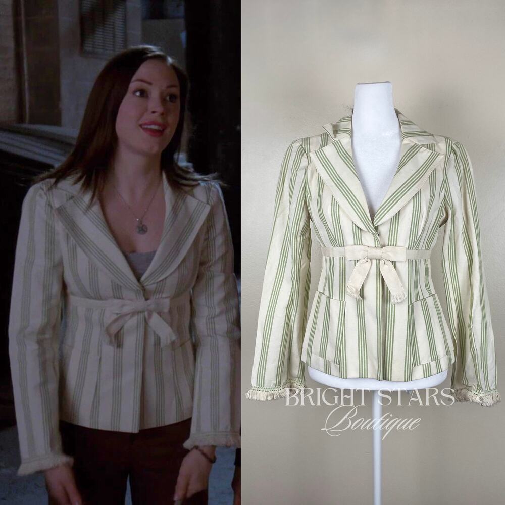 Rare Stripe Blazer Jacket ASO Paige Matthews Charmed Cream Green Bow 2 Vintage